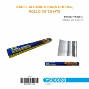 PAPEL ALUMINIO PARA COCINA, ROLLO DE 7,5 MTS
