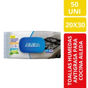TOALLITAS HUMEDAS ANTIGRASA PARA COCINA 20X30 CM 50 UND