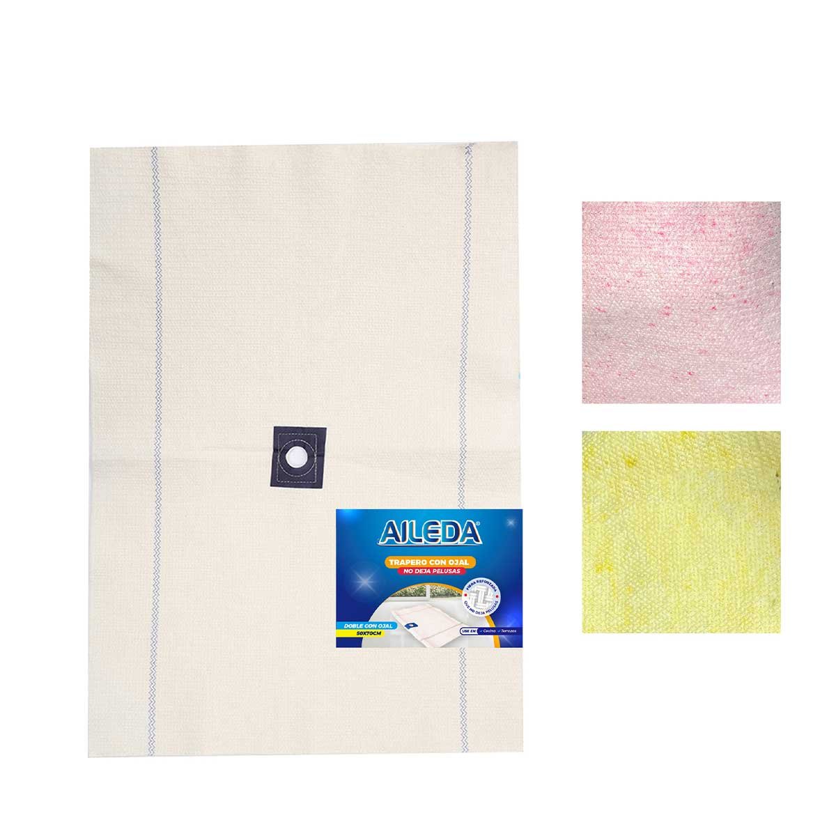 TRAPERO DE ALGODON CON OJAL 50X70CM COLORES AMARILLO, ROSA Y BLANCO