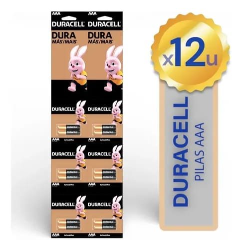 PILAS DURACELL TRIPLE A ALCALINAS TIRA X 12 UND