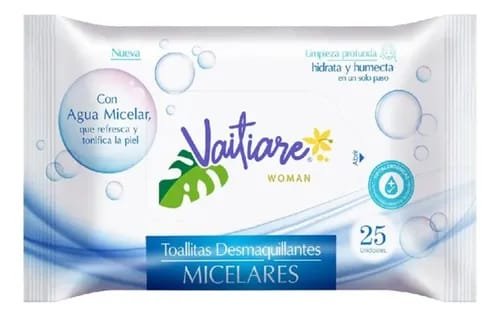 TOALLITAS DESMAQUILLANTES CON AGUA MICELAR 25 UNDS VAITIARE